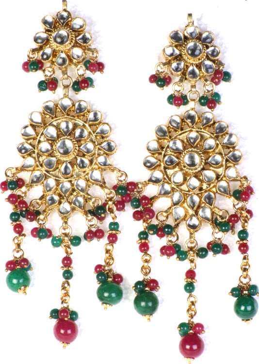 Large Kundan Chakra Earrings with Faux Emerald and Ruby