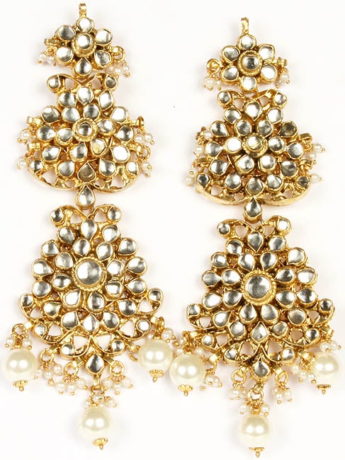 Large Kundan Earrings with faux Pearls