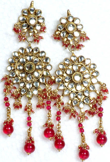 Large Kundan Magenta Chakra Earrings