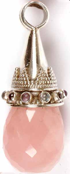 Large Rose Quartz Drop with Gemstone Dots