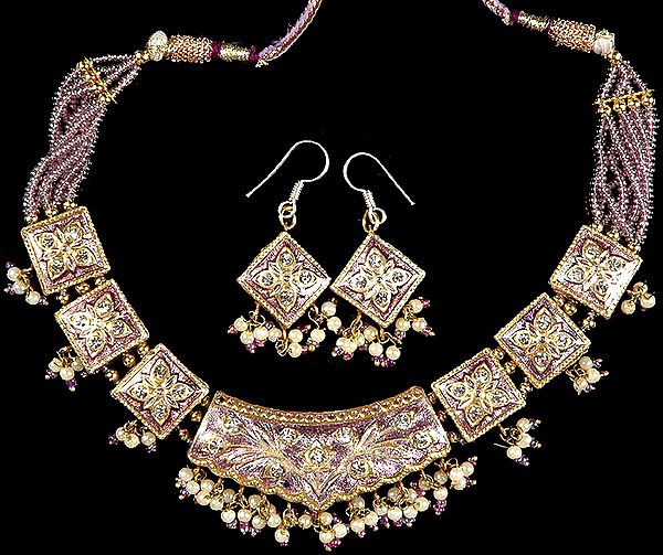 Lavender Mughal Necklace & Earrings Set