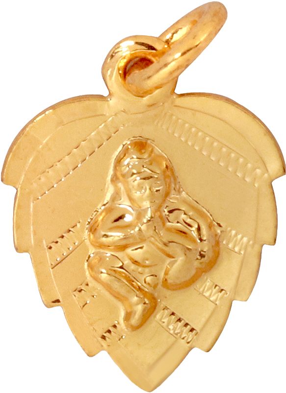 Pendant of Baby Krishna on Pipal Leaf Suckling His Toe