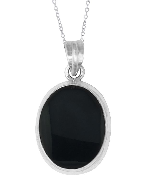 Large Oval Shaped Black Onyx in Sterling Silver Pendant