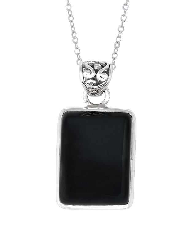 Square Shaped Black Onyx Studded Sterling Silver Pendant