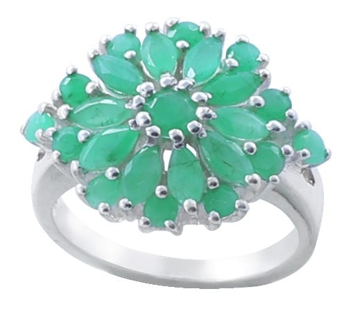 Sterling Silver Ring with Floral Emerald Stone