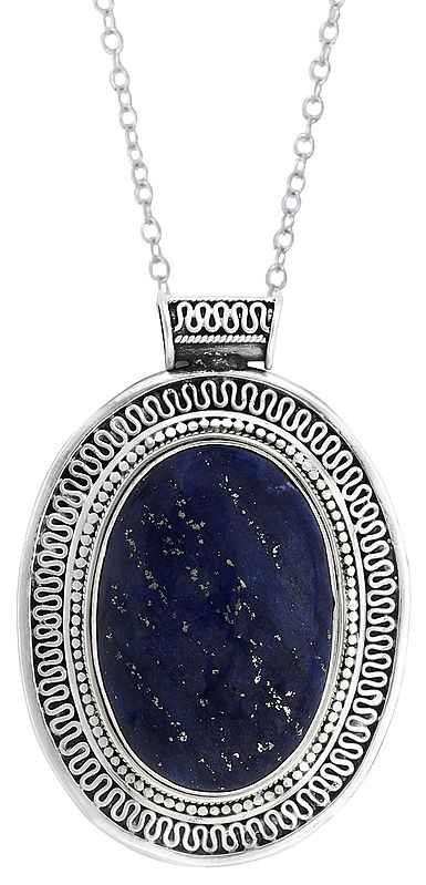 Large Lapis Lazuli Gemstone Studded Sterling Silver Pendant