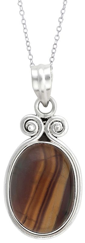 Oval Shaped Tiger Eye Stone in Sterling Silver Pendant