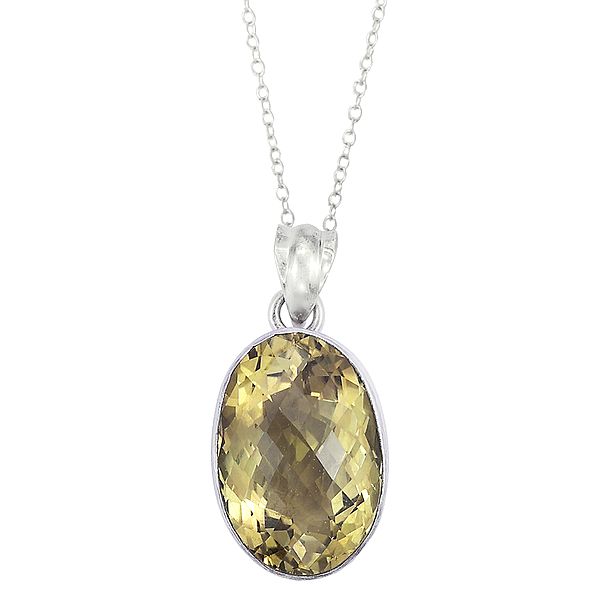 Faceted Sterling Silver Pendant Studded with Yellow Topaz Stone