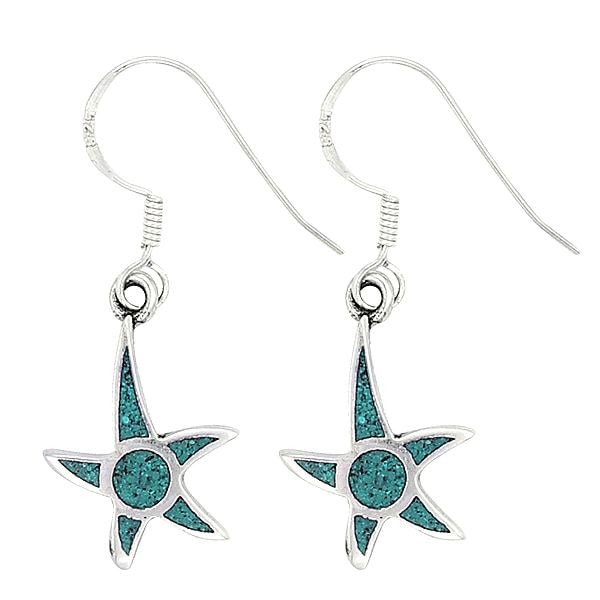 Star Shaped Sterling Silver Earrings Studded with Turquoise Stone