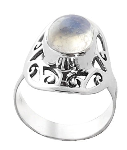 Rainbow Moonstone Studded Designer Sterling Silver Ring