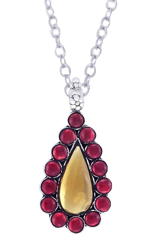 Sterling Silver Pendant with Red and Yellow Colored Glass