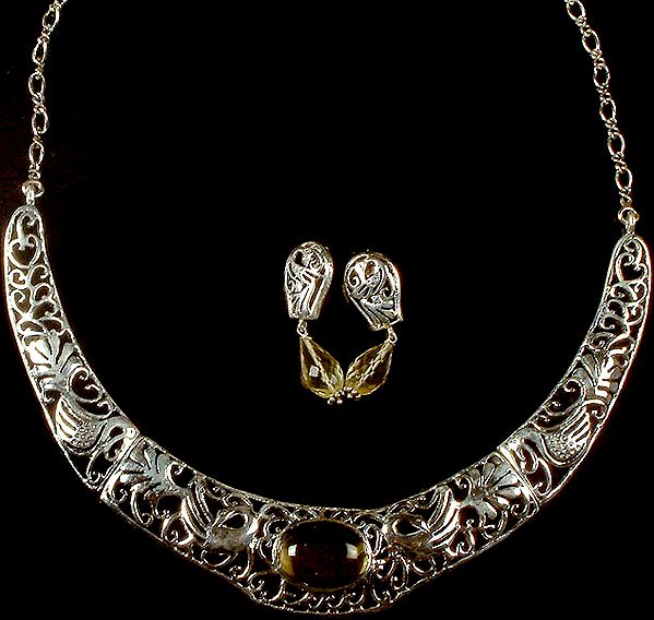 Lemon Topaz Art Nouveau Necklace and Earrings Set