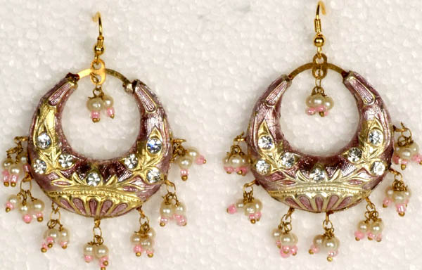 Lilac and Golden Meenakari Cradle Earrings
