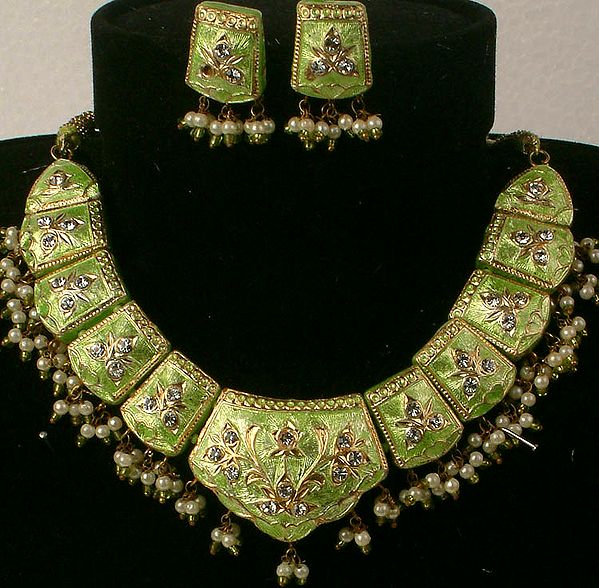 Lime Green Superfine Necklace with Matching Earrings Set