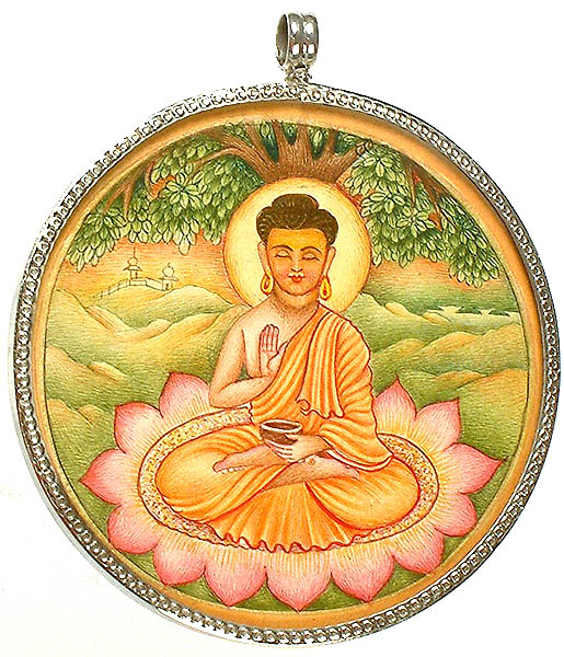 Lord Buddha and Om Mani Padme Hum Double Sided Pendant
