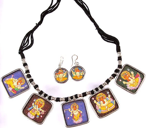Lord Ganesha Necklace with Matching Earrings