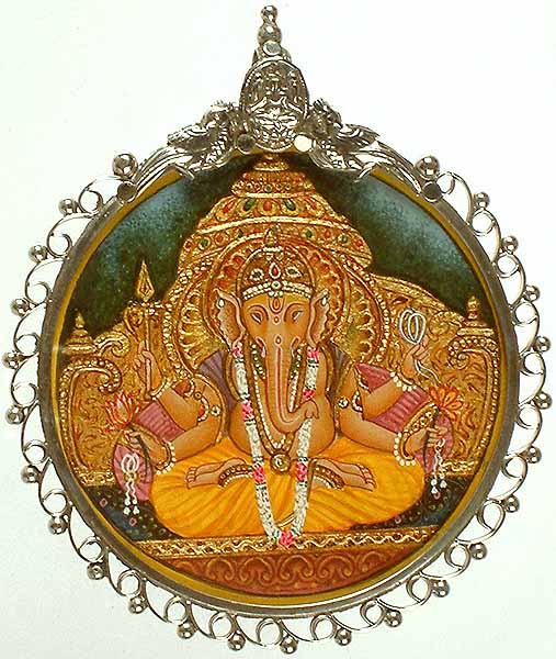 Lord Ganesha Pendant Painted with 24 Karat Gold