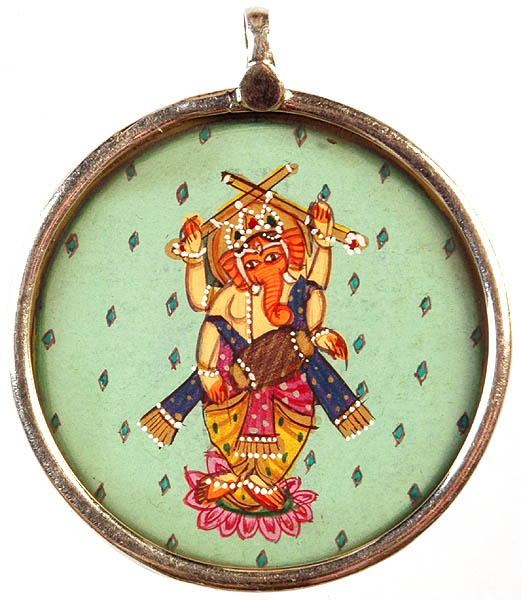 Lord Ganesha Playing Dandia and Mridangam