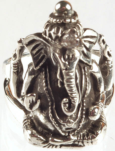 Lord Ganesha Ring with Cubic Zirconia