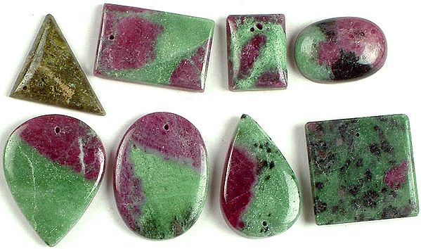 Lot of Eight Drilled Ruby Zoisite Cabochons