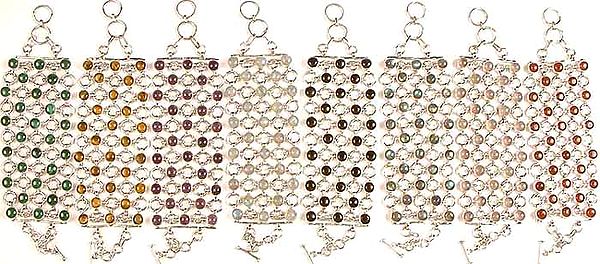 Lot of Eight Gemstone Bracelets<br>(Malachite, Tiger Eye, Amethyst, Rainbow Moonstone, Black Onyx, Labradorite, Rose Quartz & Carnelian)
