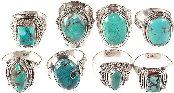 Lot of Eight Turquoise Finger Rings