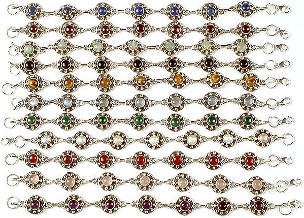Lot of Eleven Gemstone Bracelets