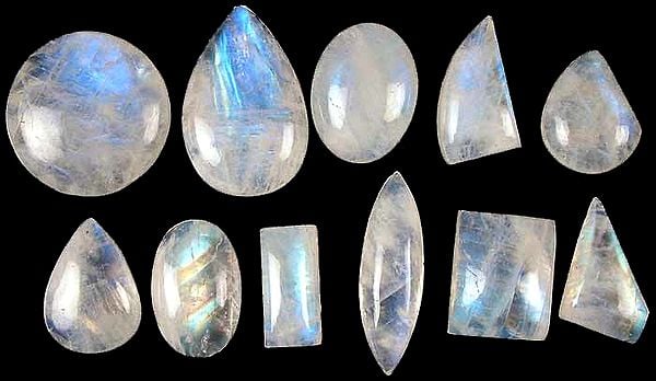 Lot of Eleven Rainbow Moonstone Undrilled Cabochons