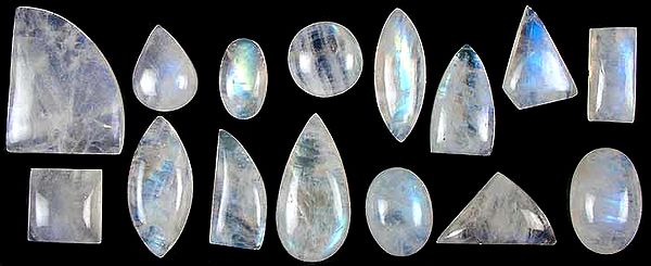 Lot of Fifteen Rainbow Moonstone Undrilled Cabochons