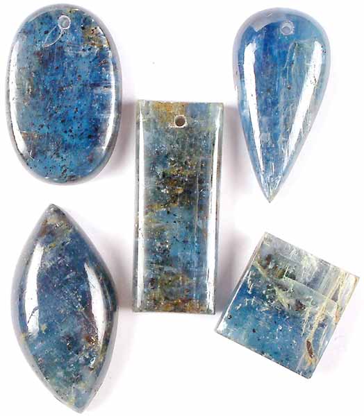 Lot of Five Azurite Cabochons (Both Side and Top Drilled)