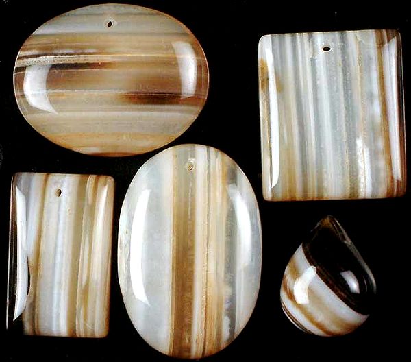 Lot of Five Banded Agate Cabochons (Both Side & Top Drilled)