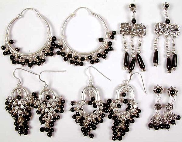 Lot of Five Black Onyx Chandelier Earrings