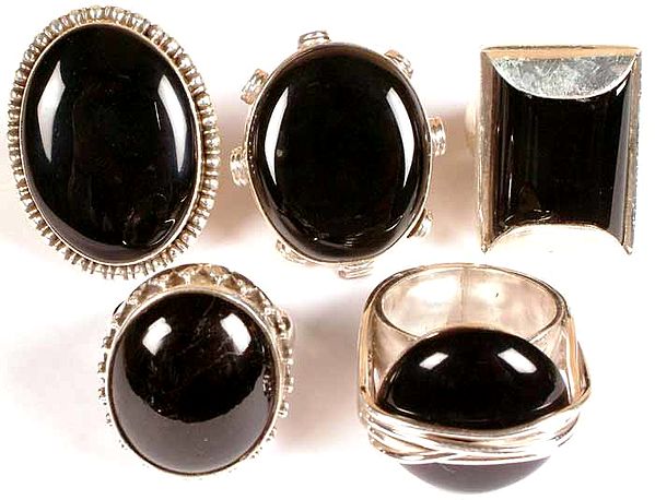 Lot of Five Black Onyx Rings