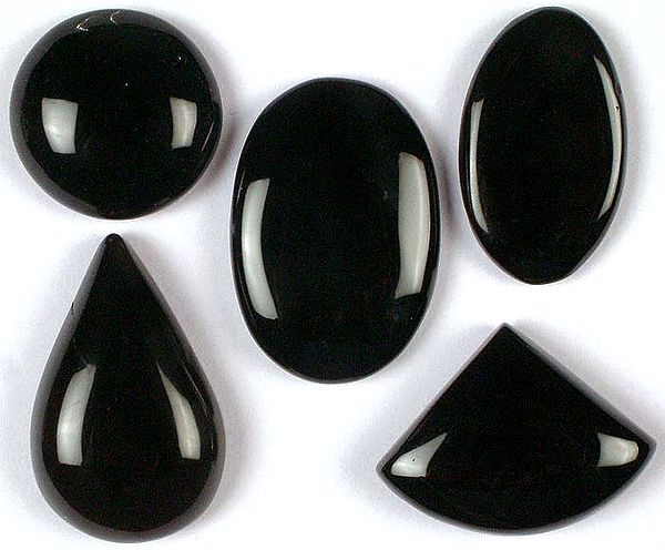 Lot of Five Black Onyx Undrilled Cabochons