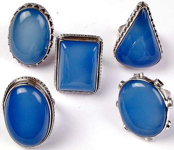 Lot of Five Blue Chalcedony Rings