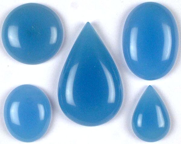 Lot of Five Blue Chalcedony Undrilled Cabochons