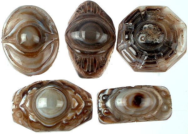 Lot of Five Carved Onyx Beads