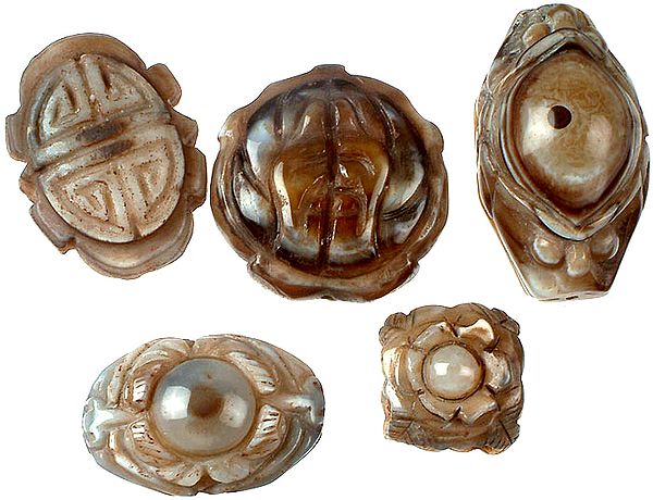 Lot of Five Carved Onyx Beads