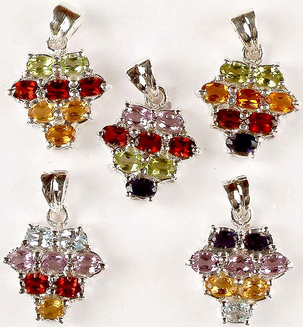 Lot of Five Charming Faceted Gemstone Pendants