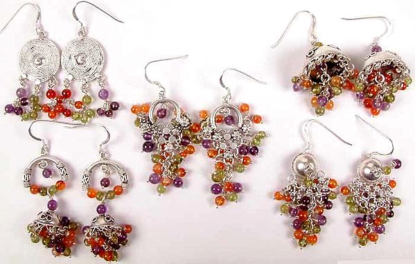 Lot of Five Colorful Gemstone Earrings