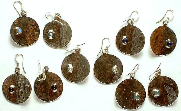 Lot of Five Dimple Earrings with Gemstone (Rainbow Moonstone, Lapis Lazuli, Pearl, Garnet & Blue Chalcedony)