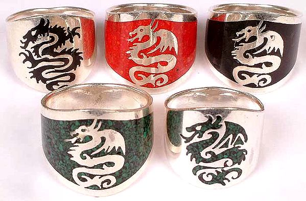 Lot of Five Dragon Rings