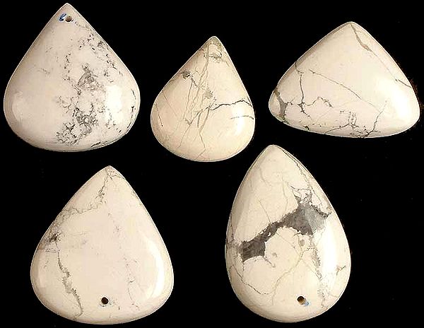 Lot of Five Drilled Howlite Cabochon Tear Drops
