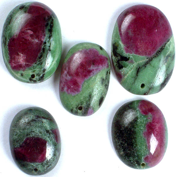 Lot of Five Drilled Ruby Zoisite Cabochons