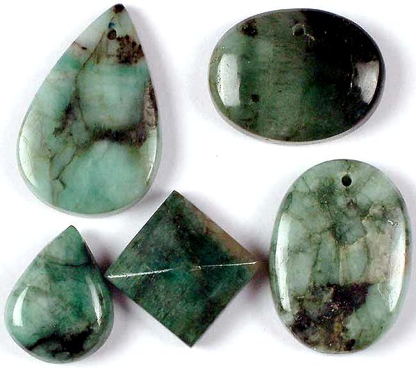 Lot of Five Emerald Cabochons (Both Side & Top Drilled)