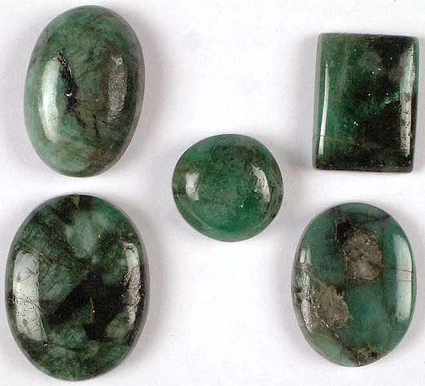 Lot of Five Emerald Undrilled Cabochons
