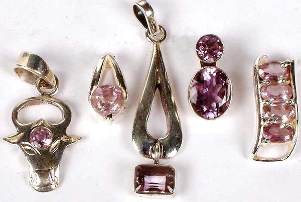 Lot of Five Faceted Amethyst Pendants
