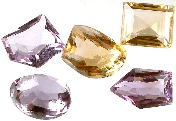 Lot of Five Faceted Amethysts with Citrines