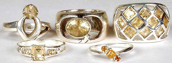 Lot of Five Faceted Citrine Rings