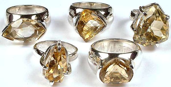 Lot of Five Faceted Citrine Rings